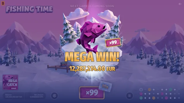 Mega Win scherm van Fishing Time met paarse vis