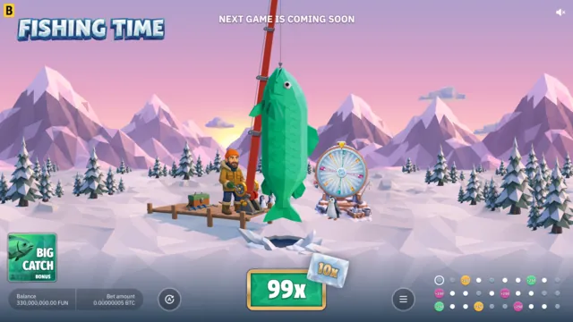 De visser haalt een groene Big Catch vis binnen in Fishing Time