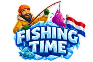 Logo Fishing Time Nederland met visser en Nederlandse vlag